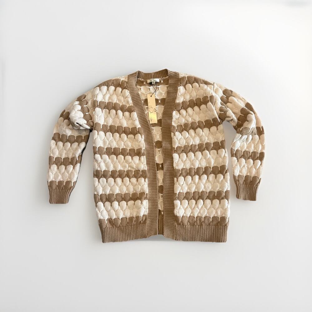 Le Serein Textured Knit Cardigan – Size Medium – NWT Brown And beige